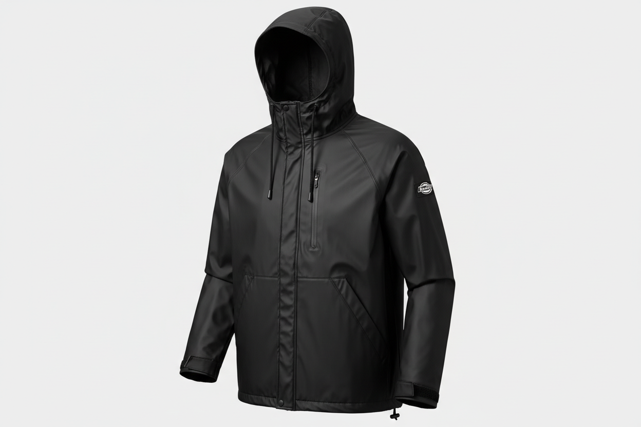black hooded Dickey's jacket for rain